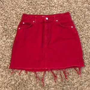 Topshop Moto red distressed hem mini skirt